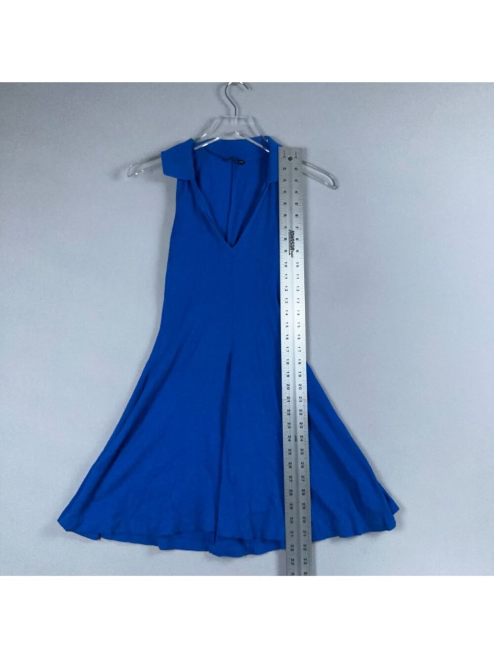Zara Skater Dress Size Small Cobalt Blue Sleeveless V Neck Lapel Collared A Line - Picture 7 of 9